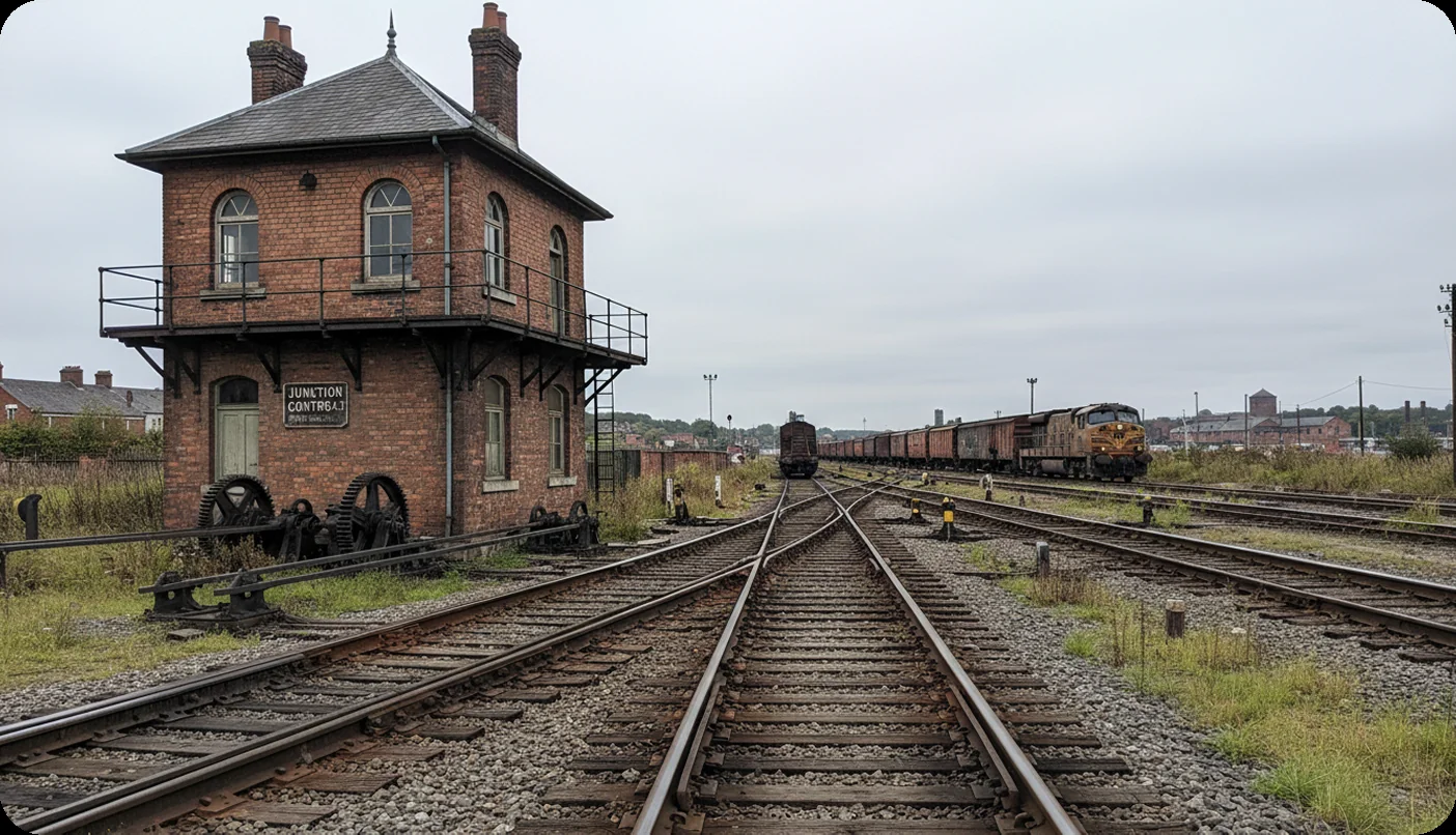 Historic rail depot along active tracks, badged with a REDI Sites Platinum rating